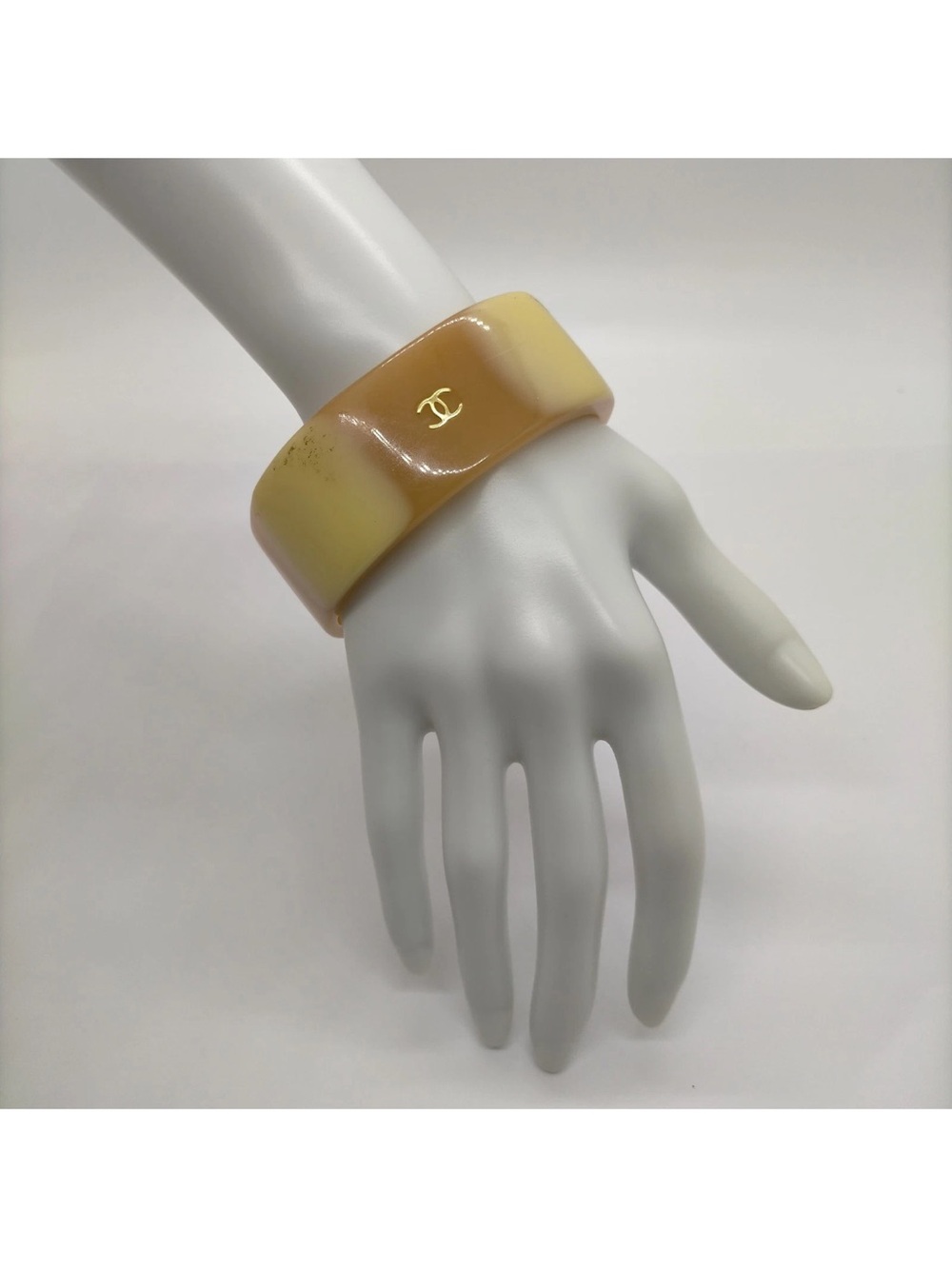 Chanel Vintage Wide Resin CC Bangle Bracelet Honey/butterscotch  Y2K